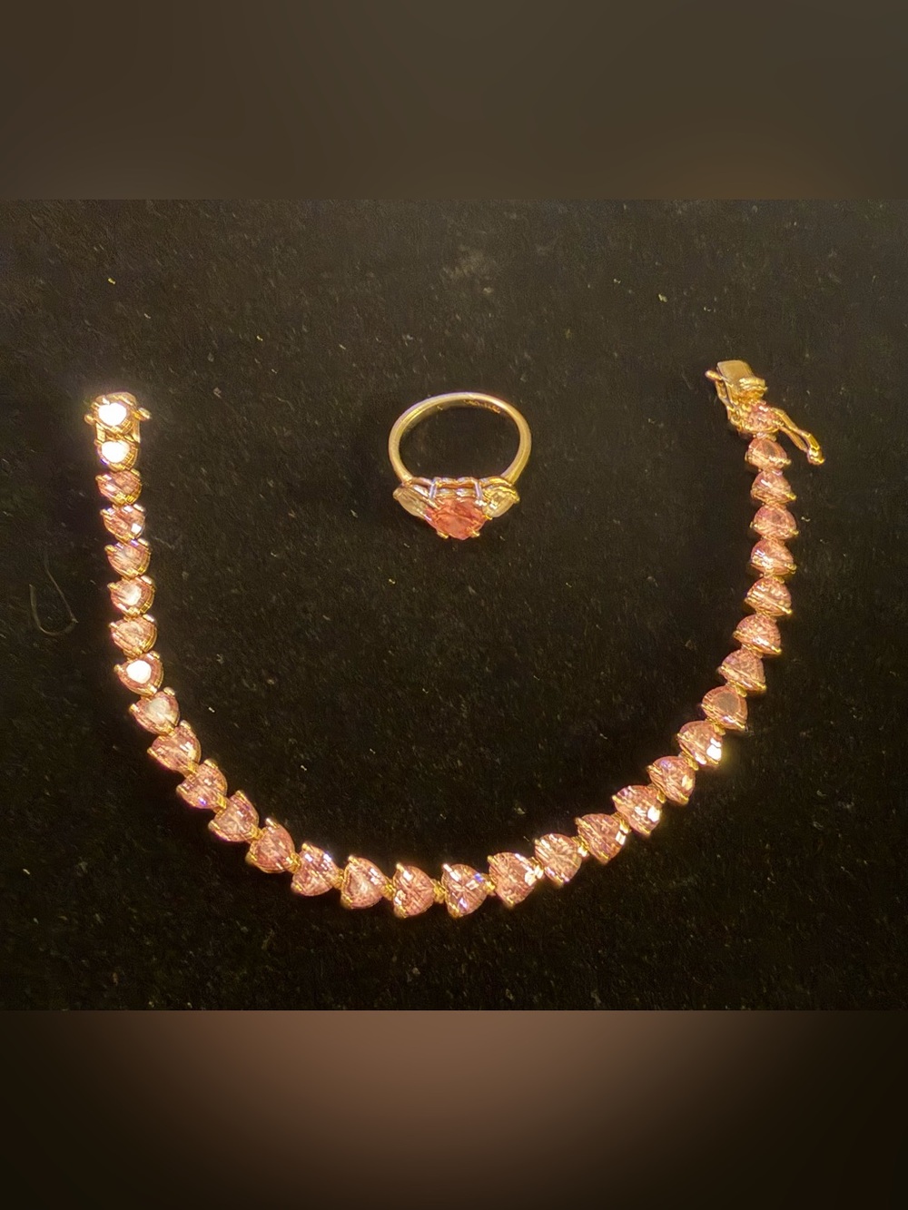 Gold Plated Heart Tennis Bracelet and matching Ring.